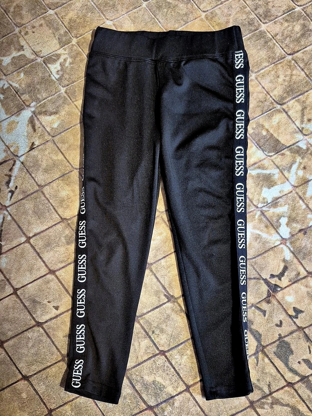🍀5/30🍀GUESS Logo Tape Side Stripe Leggings Girls' Black Size 4